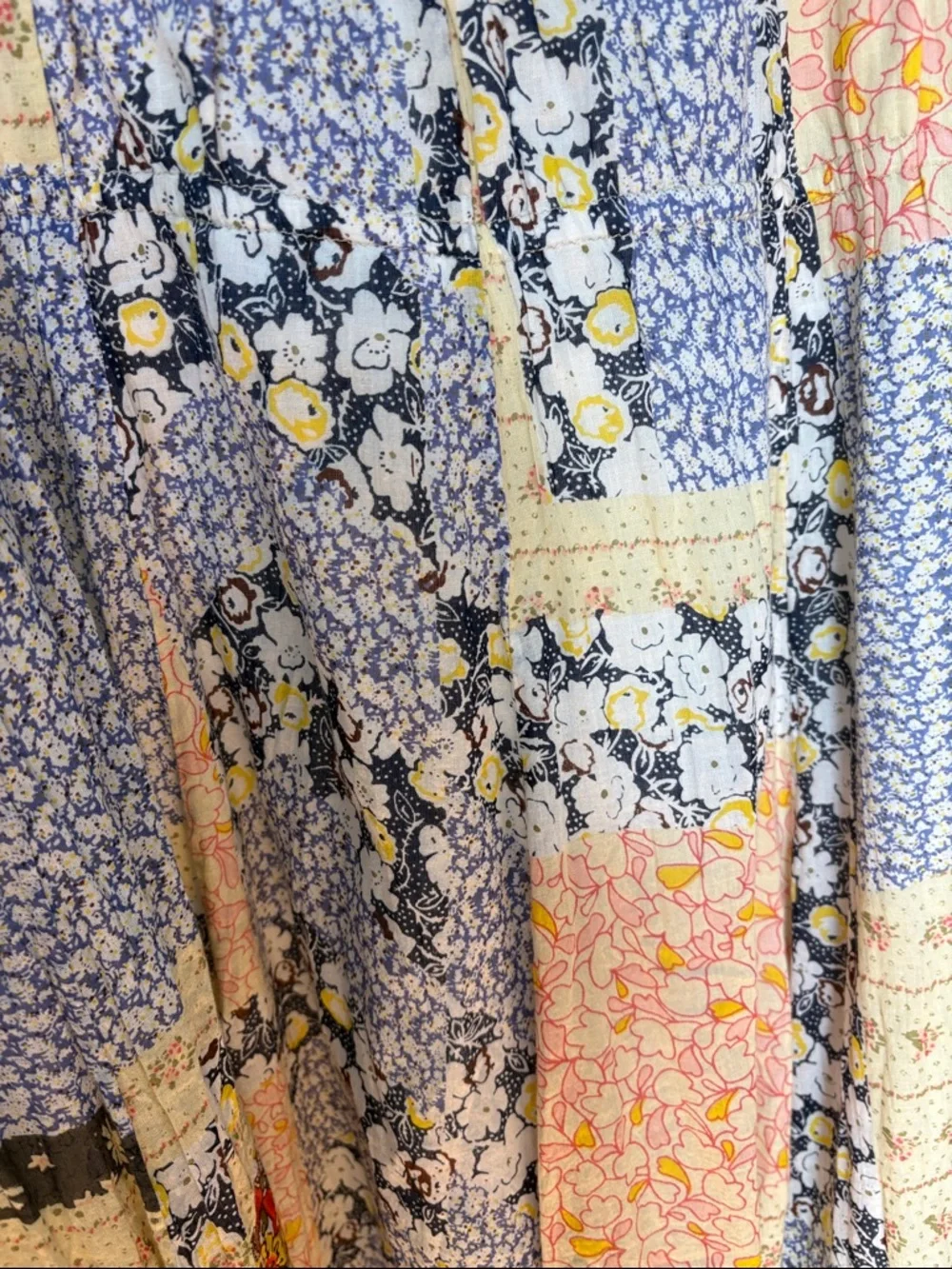 Natural Life Mix It Up Patchwork Floral Maxi Skirt in Blue, White & yellow. L/XL - Picture 4 of 9
